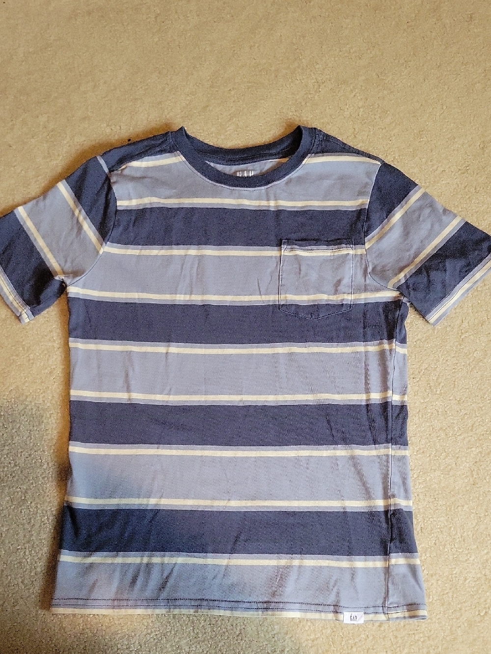 GAP Blue & Navy Striped Short Sleeve Pocket Tee